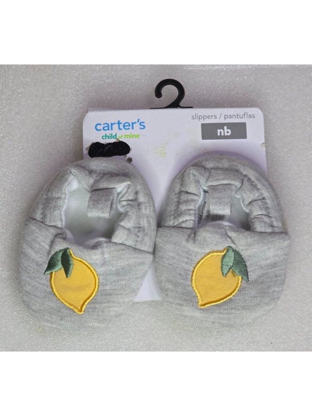 Carter's Child of Mine Gray Slippers Embroidered‎ Lemons Unisex Newborn New